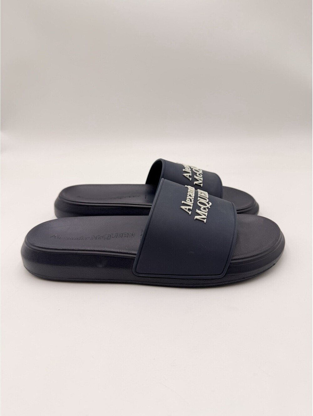 Alexander McQueen Womens Logo Pool Rubber Slides Sandals Navy Size 38 M
